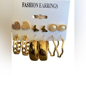 Elegant Simple Faux Pearl Geometric Heart Butterfly Women's Hoop Earrings Set